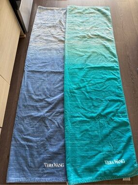 Vera Wang Teal Ombre Beach Towel with White Logo